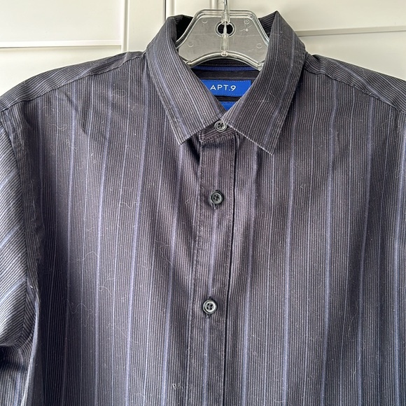 Black long sleeve button-down with small blue gray pinstripes. Men’s size S - Picture 2 of 5